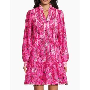 Lilly Pulitzer Arletta Floral Mini Dress Passion Fruit Pink Scallop Trim Size 12